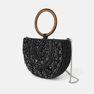 zara black beaded bag
